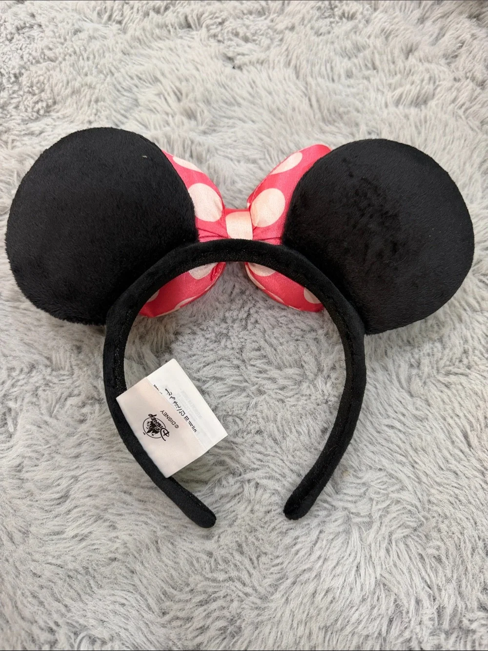Disney Minnie Mouse Black Ears Headband with Pink Polka Dot Bow